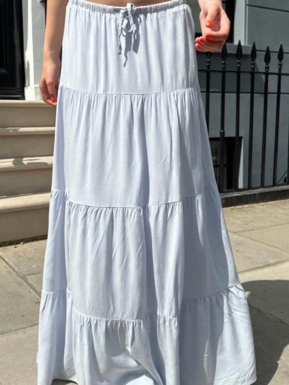 Brandy Melville Light Blue Tiered Maxi Skirt with Drawstring Waist